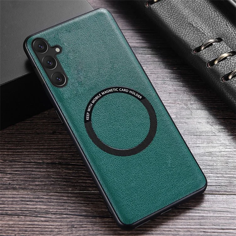 For Samsung Galaxy S23 FE Magnetic Phone Case PU Leather Coated TPU Cover Compatible with MagSafe - Green