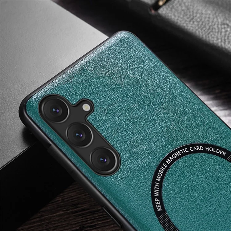 For Samsung Galaxy S23 FE Magnetic Phone Case PU Leather Coated TPU Cover Compatible with MagSafe - Green