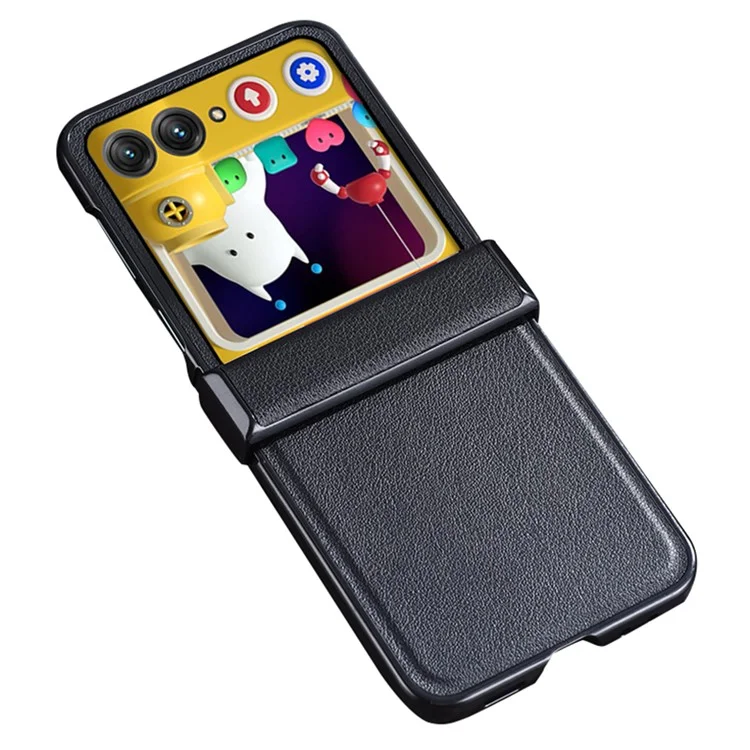 Pour Motorola Razr 40 Ultra 5G Coque de protection de charnière Étui en cuir texturé avec dos en PC - Noir