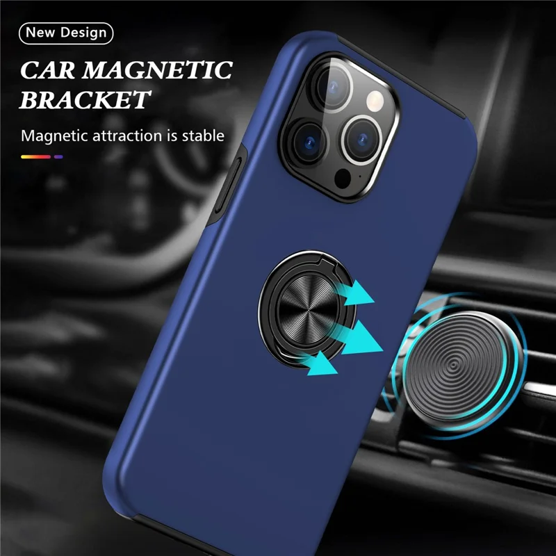Per iPhone 15 Pro Max Anello da Dito Supporto Telefono Custodia PC+TPU Anti-caduta Back Case - Blu
