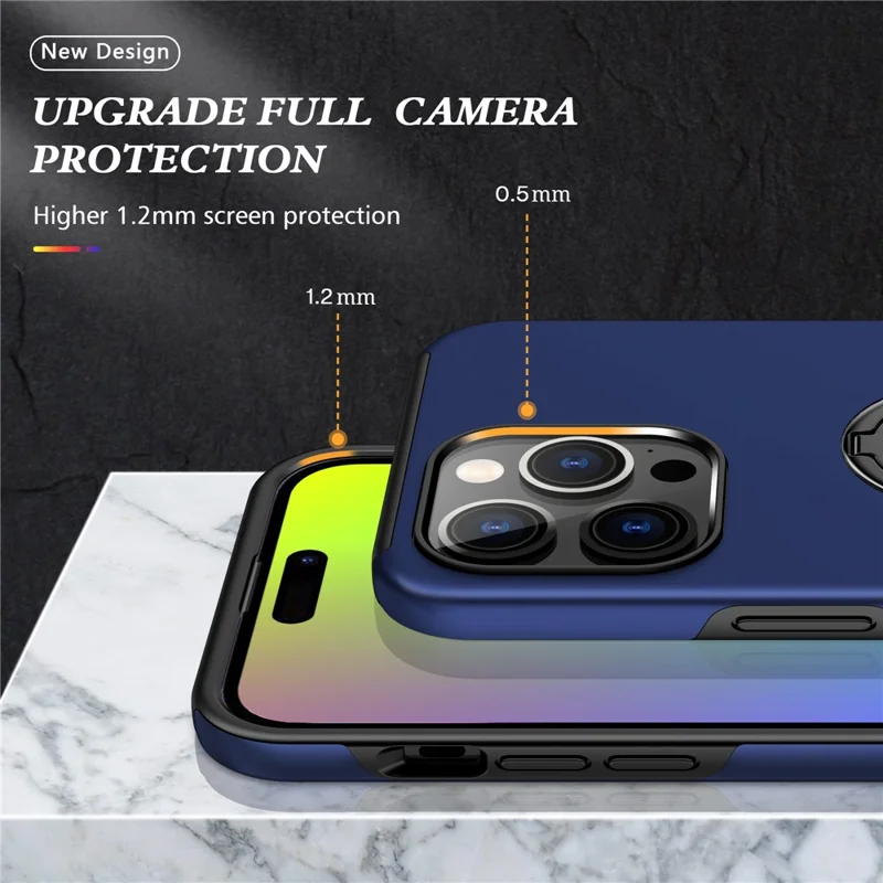 Per iPhone 15 Pro Max Anello da Dito Supporto Telefono Custodia PC+TPU Anti-caduta Back Case - Blu