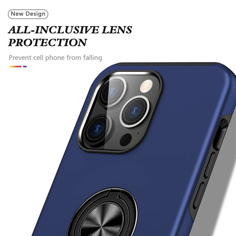 Per iPhone 15 Pro Max Anello da Dito Supporto Telefono Custodia PC+TPU Anti-caduta Back Case - Blu