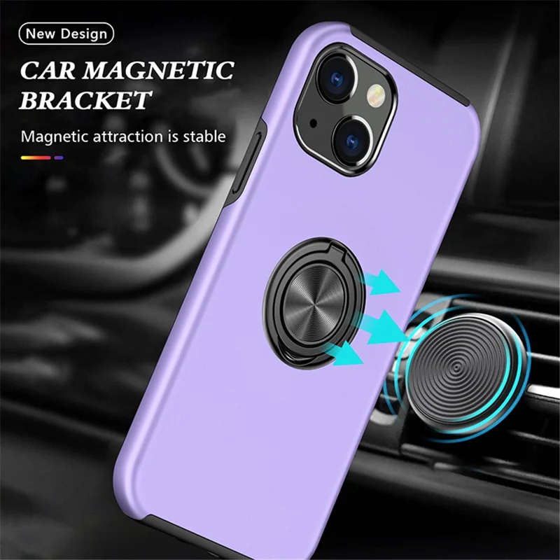 Ring Holder Kickstand PC+TPU Case for iPhone 15 , Drop-proof Protection Phone Cover - Purple