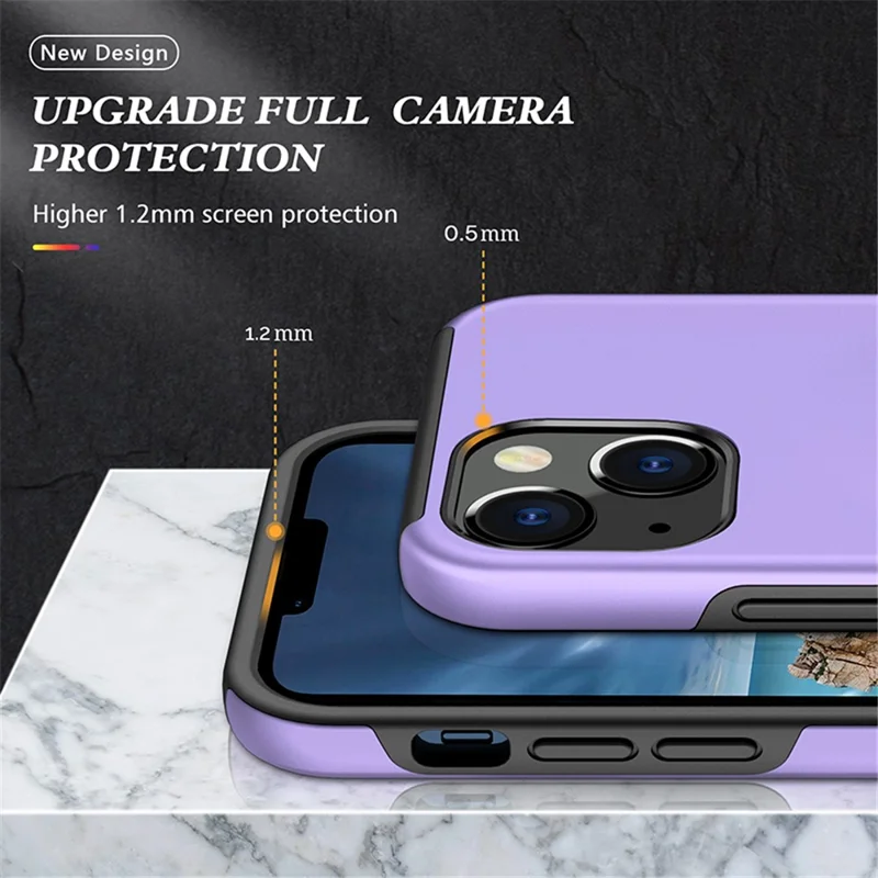 Ring Holder Kickstand PC+TPU Case for iPhone 15 , Drop-proof Protection Phone Cover - Purple