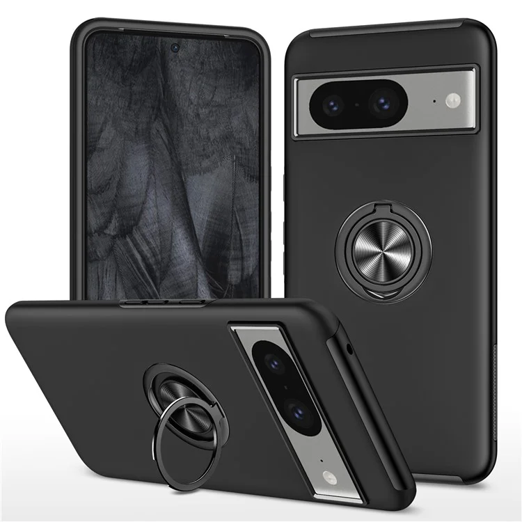 Ring Kickstand Case for Google Pixel 8 , Hard PC+Soft TPU Drop-proof Phone Cover - Black
