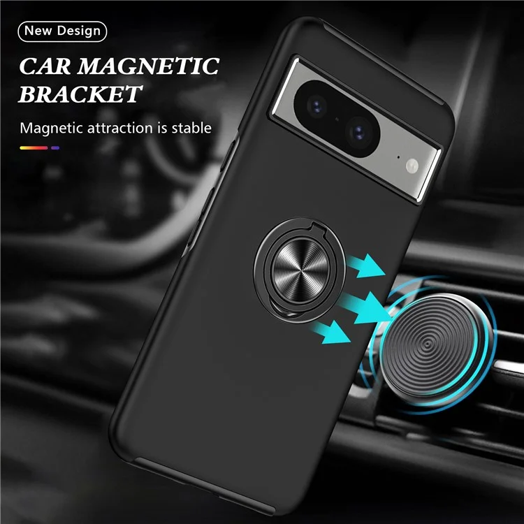 Ring Kickstand Case for Google Pixel 8 , Hard PC+Soft TPU Drop-proof Phone Cover - Black