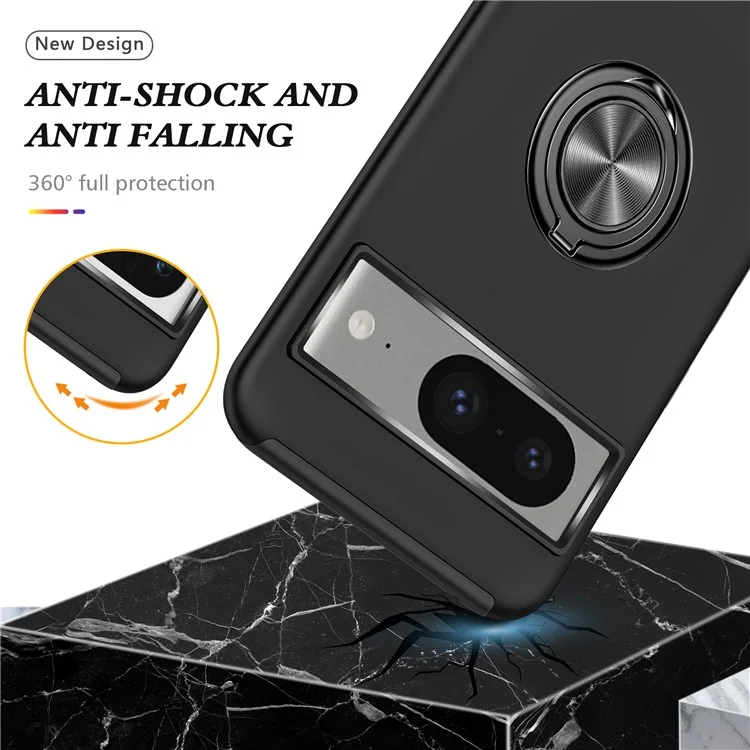 Ring Kickstand Case for Google Pixel 8 , Hard PC+Soft TPU Drop-proof Phone Cover - Black