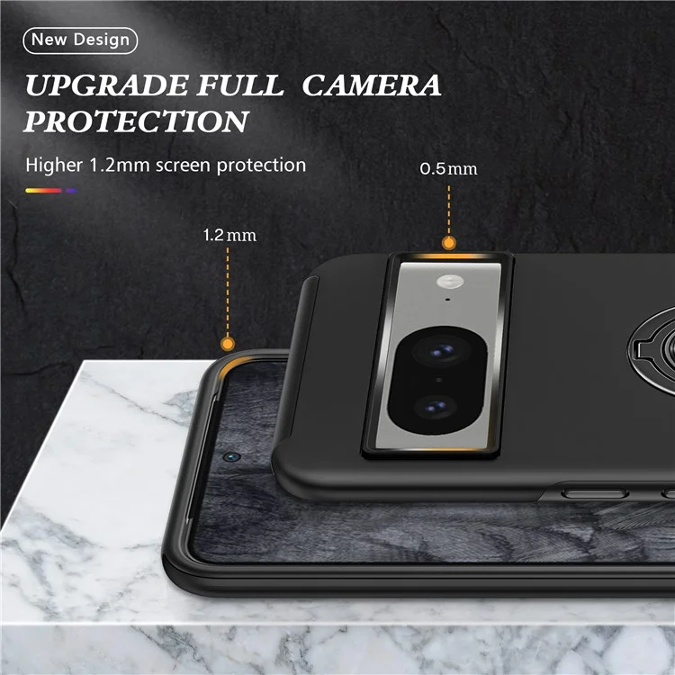 Ring Kickstand Case for Google Pixel 8 , Hard PC+Soft TPU Drop-proof Phone Cover - Black