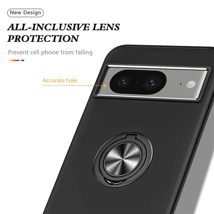 Ring Kickstand Case for Google Pixel 8 , Hard PC+Soft TPU Drop-proof Phone Cover - Black