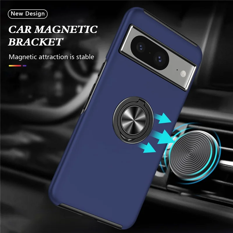 Ring Kickstand Case for Google Pixel 8 , Hard PC+Soft TPU Drop-proof Phone Cover - Blue