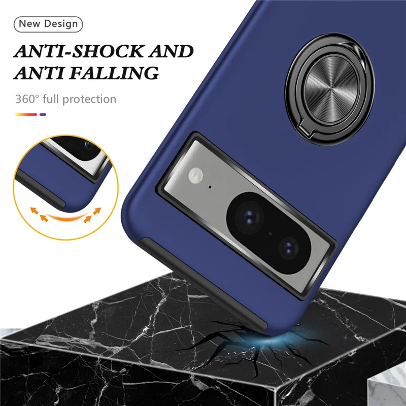 Ring Kickstand Case for Google Pixel 8 , Hard PC+Soft TPU Drop-proof Phone Cover - Blue