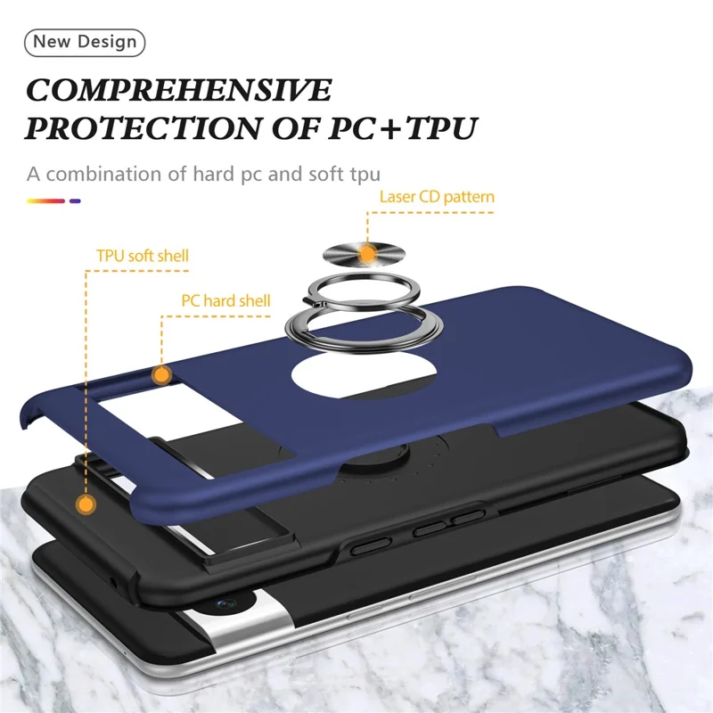 Ring Kickstand Case for Google Pixel 8 , Hard PC+Soft TPU Drop-proof Phone Cover - Blue