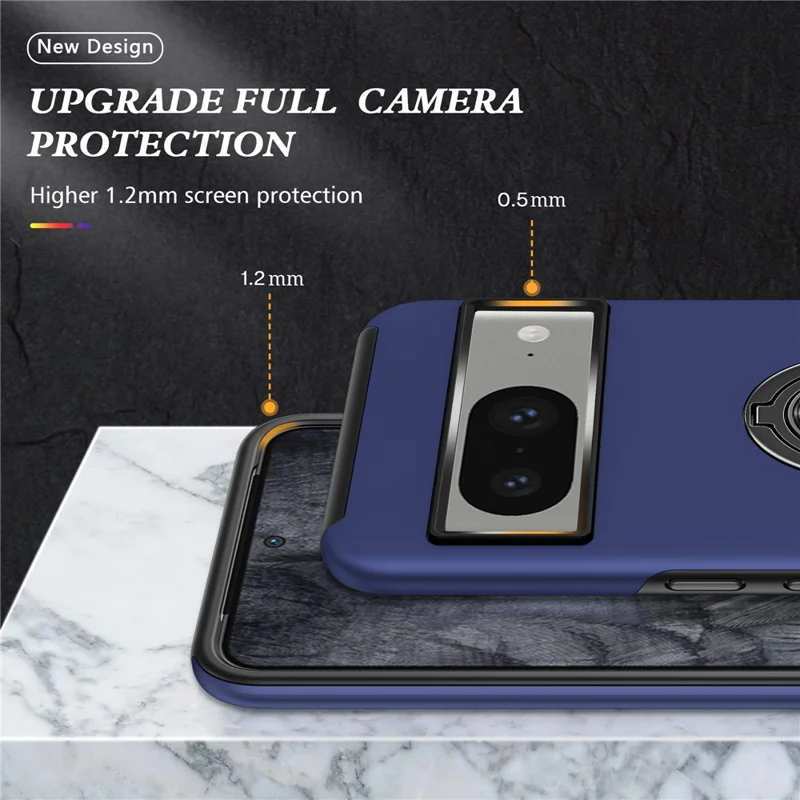 Ring Kickstand Case for Google Pixel 8 , Hard PC+Soft TPU Drop-proof Phone Cover - Blue