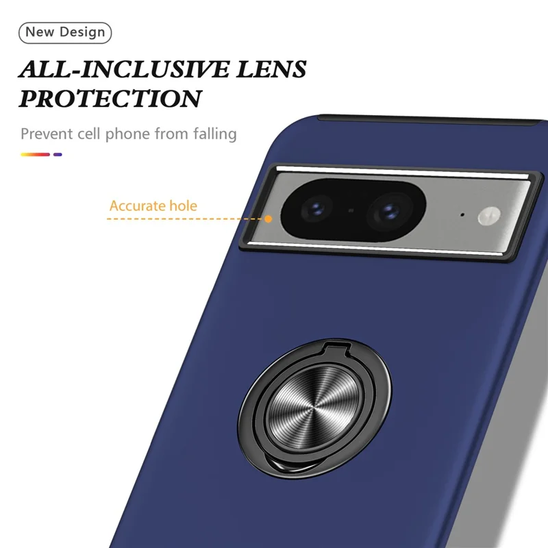 Ring Kickstand Case for Google Pixel 8 , Hard PC+Soft TPU Drop-proof Phone Cover - Blue