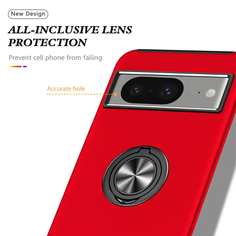 Obudowa z uchwytem pierścieniowym i podstawką do Google Pixel 8, odporna na upadki obudowa z twardego PC i miękkiego TPU - Czerwona