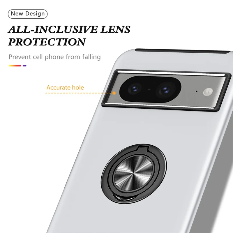 Ring Kickstand Case for Google Pixel 8 , Hard PC+Soft TPU Drop-proof Phone Cover - Silver