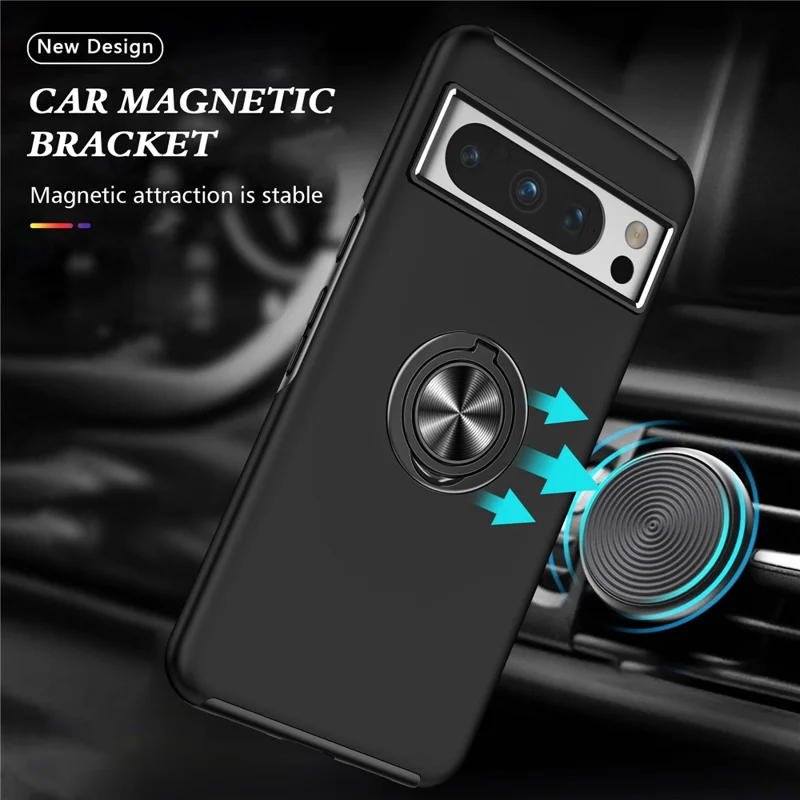 For Google Pixel 8 Pro Phone Case Ring Holder Kickstand Hard PC+Soft TPU Phone Cover - Black