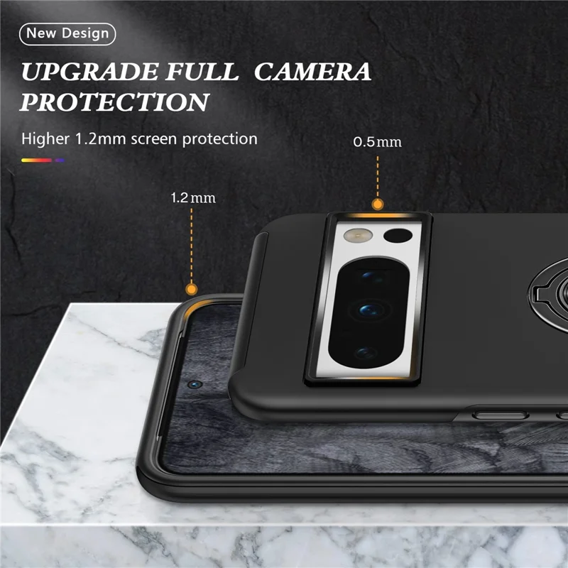 For Google Pixel 8 Pro Phone Case Ring Holder Kickstand Hard PC+Soft TPU Phone Cover - Black