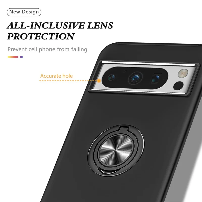 For Google Pixel 8 Pro Phone Case Ring Holder Kickstand Hard PC+Soft TPU Phone Cover - Black