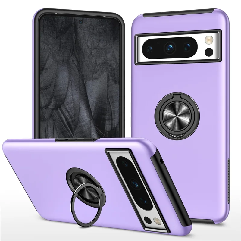 For Google Pixel 8 Pro Phone Case Ring Holder Kickstand Hard PC+Soft TPU Phone Cover - Purple