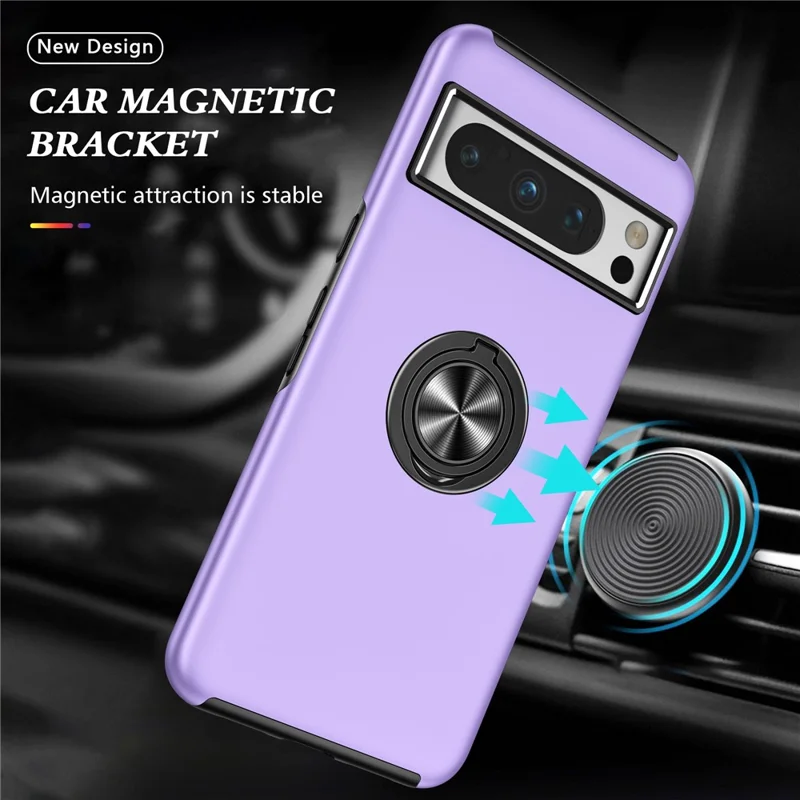 For Google Pixel 8 Pro Phone Case Ring Holder Kickstand Hard PC+Soft TPU Phone Cover - Purple