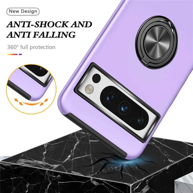 For Google Pixel 8 Pro Phone Case Ring Holder Kickstand Hard PC+Soft TPU Phone Cover - Purple