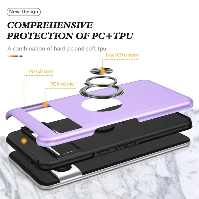 For Google Pixel 8 Pro Phone Case Ring Holder Kickstand Hard PC+Soft TPU Phone Cover - Purple
