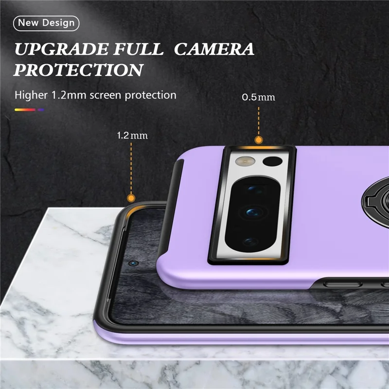 For Google Pixel 8 Pro Phone Case Ring Holder Kickstand Hard PC+Soft TPU Phone Cover - Purple