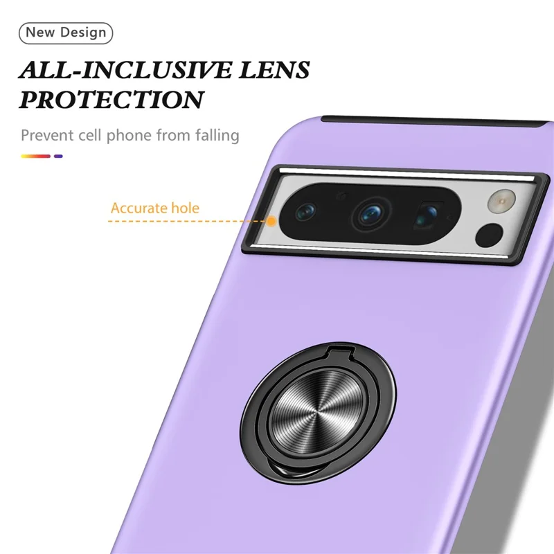 For Google Pixel 8 Pro Phone Case Ring Holder Kickstand Hard PC+Soft TPU Phone Cover - Purple