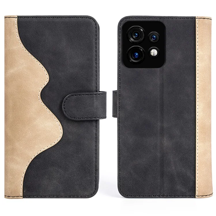Für Motorola Moto X40 5G / Edge 40 Pro 5G Leder-Geldbörsen-Handyhülle Zweifarbige Patchwork-Ständer-Hülle - Schwarz