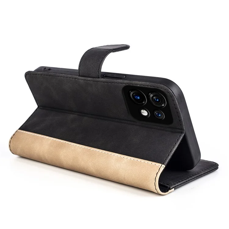 Für Motorola Moto X40 5G / Edge 40 Pro 5G Leder-Geldbörsen-Handyhülle Zweifarbige Patchwork-Ständer-Hülle - Schwarz