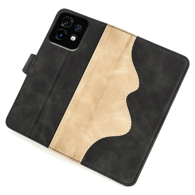 Für Motorola Moto X40 5G / Edge 40 Pro 5G Leder-Geldbörsen-Handyhülle Zweifarbige Patchwork-Ständer-Hülle - Schwarz