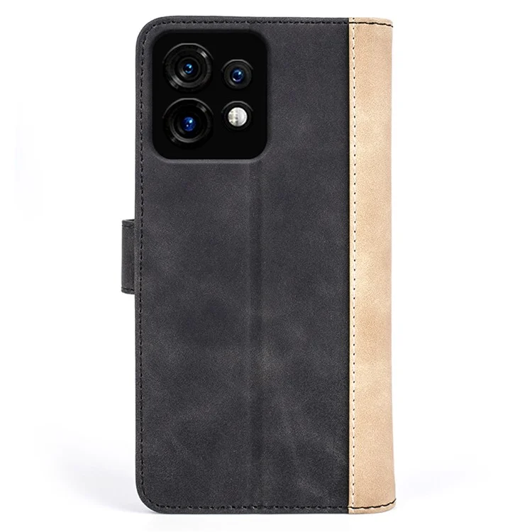 Für Motorola Moto X40 5G / Edge 40 Pro 5G Leder-Geldbörsen-Handyhülle Zweifarbige Patchwork-Ständer-Hülle - Schwarz