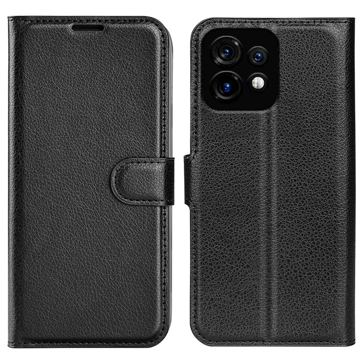 Für Motorola Moto X40 5G / Edge 40 Pro 5G Litchi-Textur Anti-Kratzer-Hülle mit Ständer PU-Leder-Brieftasche Cover - Schwarz