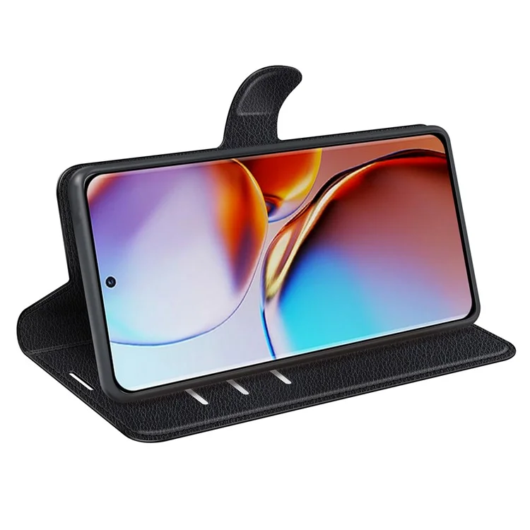 Für Motorola Moto X40 5G / Edge 40 Pro 5G Litchi-Textur Anti-Kratzer-Hülle mit Ständer PU-Leder-Brieftasche Cover - Schwarz