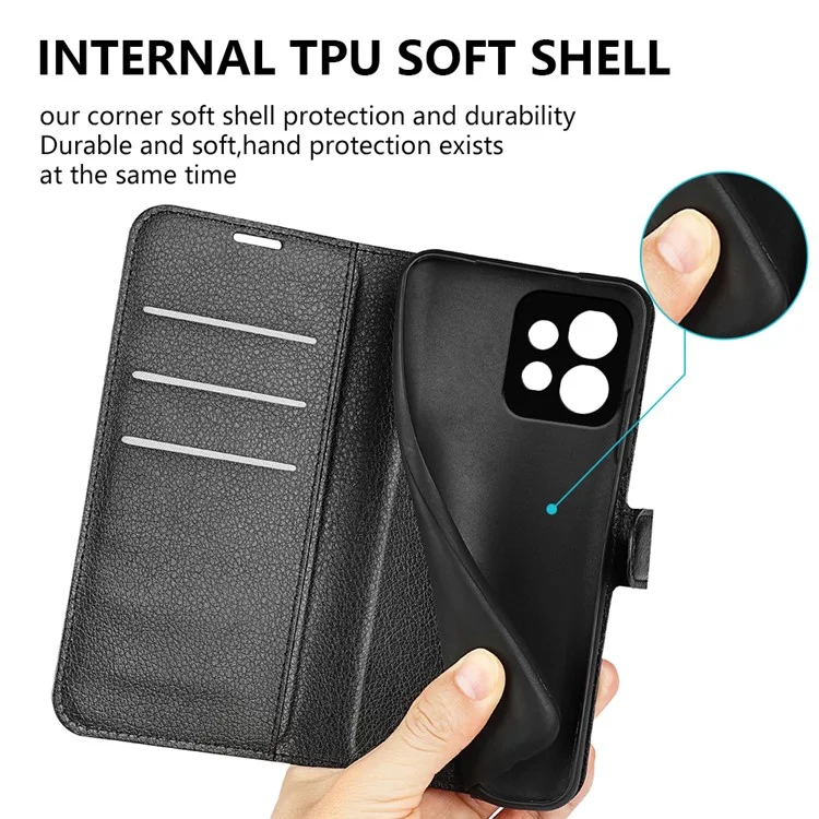 Für Motorola Moto X40 5G / Edge 40 Pro 5G Litchi-Textur Anti-Kratzer-Hülle mit Ständer PU-Leder-Brieftasche Cover - Schwarz