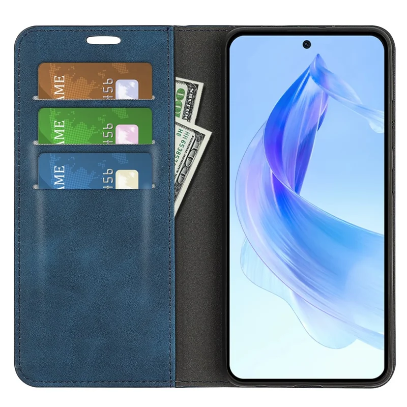 Ständehülle für Honor 90 Lite 5G / X50i 5G, Haut-Berührungs-PU-Leder-Geldbörse Smartphone Flip-Case - Blau