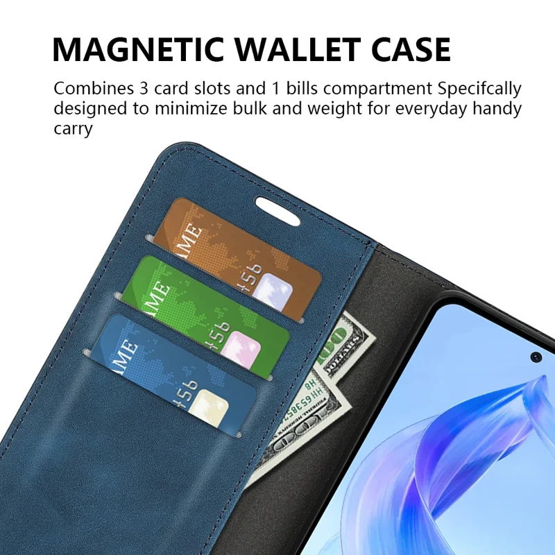 Ständehülle für Honor 90 Lite 5G / X50i 5G, Haut-Berührungs-PU-Leder-Geldbörse Smartphone Flip-Case - Blau