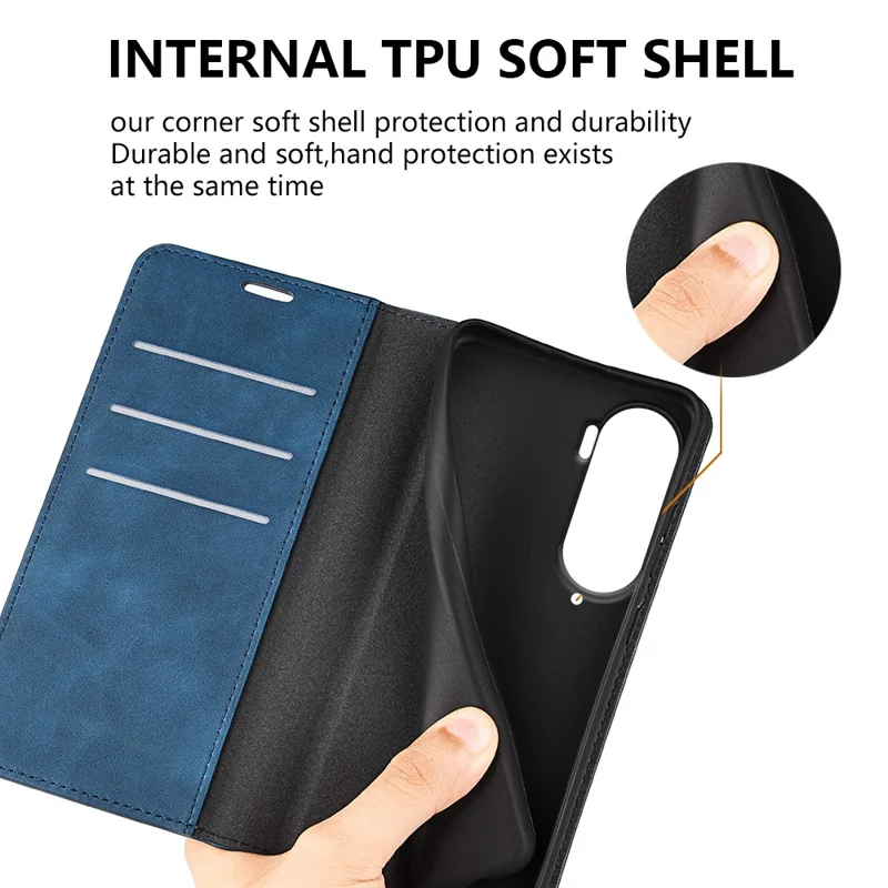 Ständehülle für Honor 90 Lite 5G / X50i 5G, Haut-Berührungs-PU-Leder-Geldbörse Smartphone Flip-Case - Blau