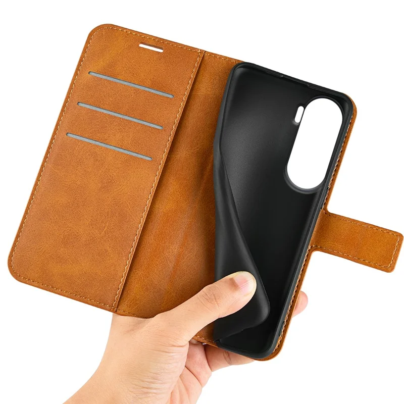 Protective Case for Honor 90 Lite 5G / X50i 5G PU Leather Wallet Stand Calf Texture Phone Cover - Yellow
