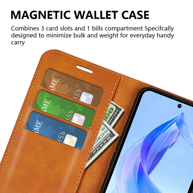 Protective Case for Honor 90 Lite 5G / X50i 5G PU Leather Wallet Stand Calf Texture Phone Cover - Yellow
