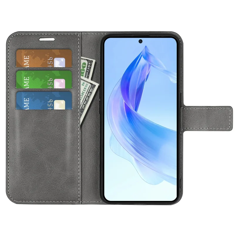 Protective Case for Honor 90 Lite 5G / X50i 5G PU Leather Wallet Stand Calf Texture Phone Cover - Grey