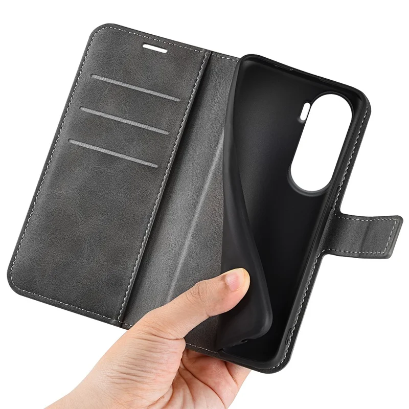 Protective Case for Honor 90 Lite 5G / X50i 5G PU Leather Wallet Stand Calf Texture Phone Cover - Grey