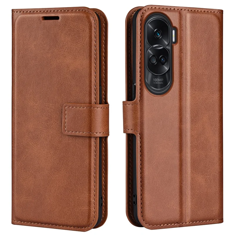 Protective Case for Honor 90 Lite 5G / X50i 5G PU Leather Wallet Stand Calf Texture Phone Cover - Light Brown