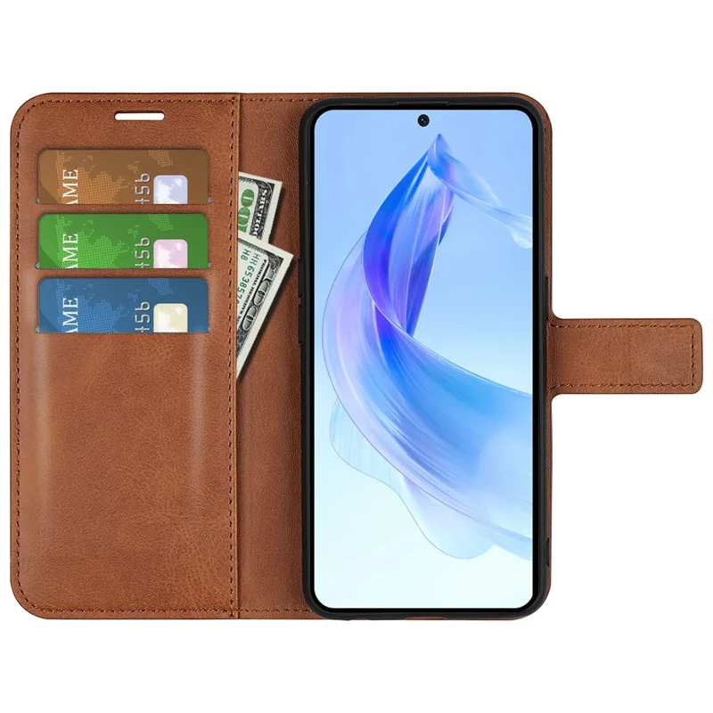 Protective Case for Honor 90 Lite 5G / X50i 5G PU Leather Wallet Stand Calf Texture Phone Cover - Light Brown
