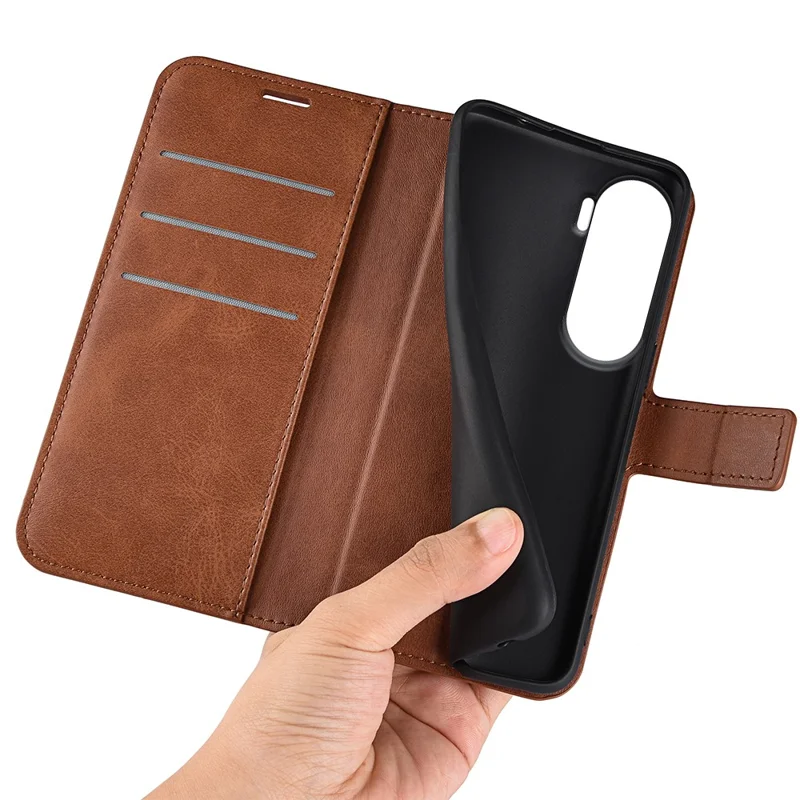 Protective Case for Honor 90 Lite 5G / X50i 5G PU Leather Wallet Stand Calf Texture Phone Cover - Light Brown