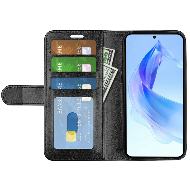 For Honor 90 Lite 5G / X50i 5G Crazy Horse Texture Anti-scratch Phone Wallet Case PU Leather Stand Cover - Schwarz