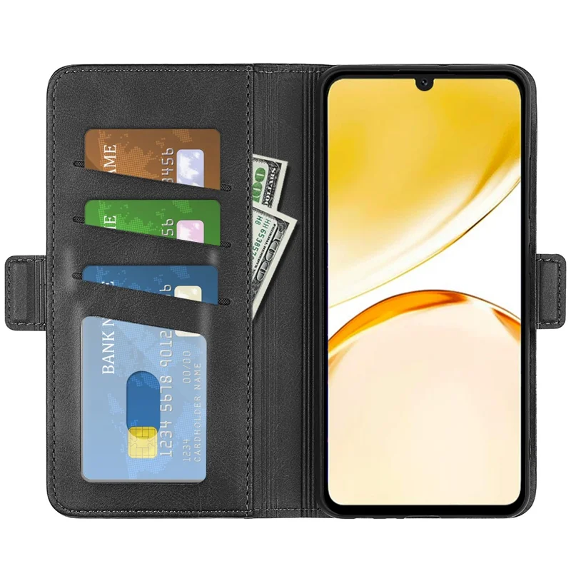 Calf Texture Stand Cover for Realme Narzo N53 4G , Scratch Resistant PU Leather Wallet Phone Case - Black