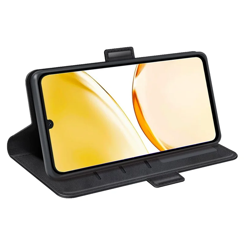 Calf Texture Stand Cover for Realme Narzo N53 4G , Scratch Resistant PU Leather Wallet Phone Case - Black