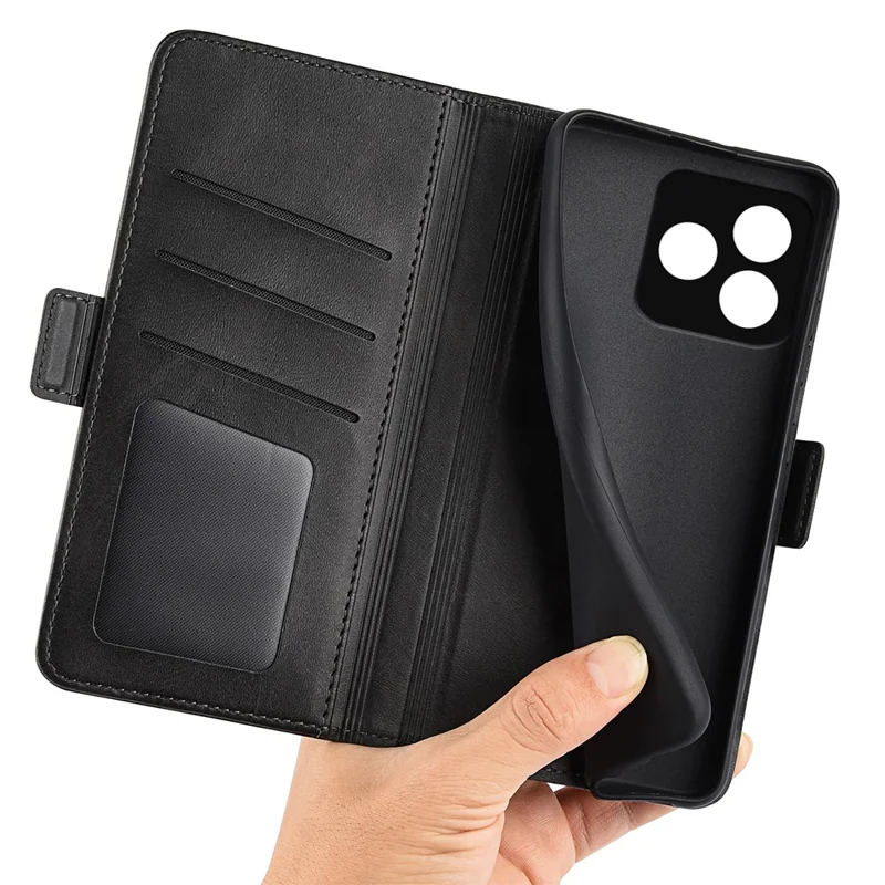 Calf Texture Stand Cover for Realme Narzo N53 4G , Scratch Resistant PU Leather Wallet Phone Case - Black